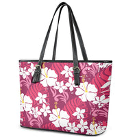 Pink Hawaiian Hibiscus Monstera Leather Tote Bag Grunge Stylized LT01 - Polynesian Pride