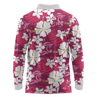 Pink Hawaiian Hibiscus Monstera Long Sleeve Polo Shirt Grunge Stylized LT01 - Polynesian Pride