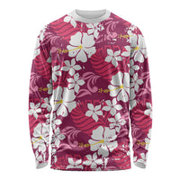 Pink Hawaiian Hibiscus Monstera Long Sleeve Shirt Grunge Stylized LT01 Unisex Pink - Polynesian Pride