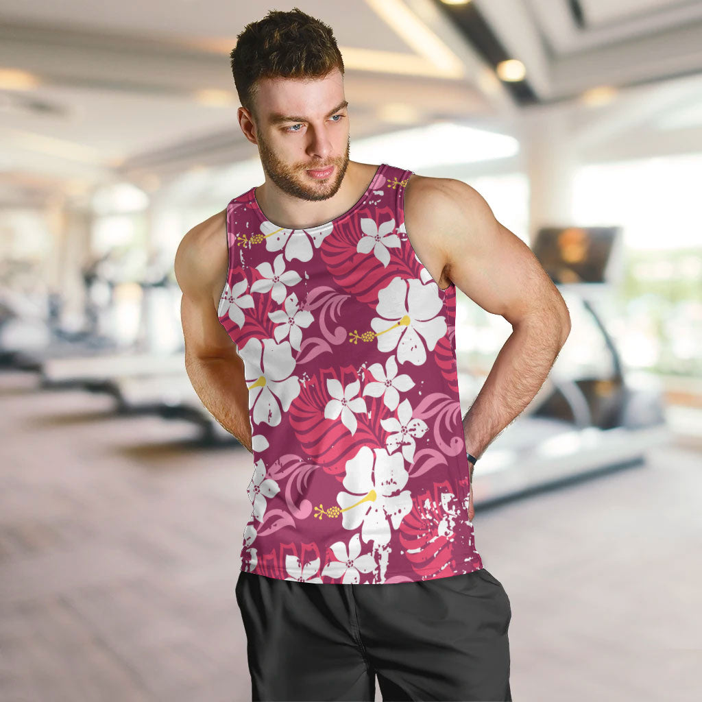 Pink Hawaiian Hibiscus Monstera Men Tank Top Grunge Stylized LT01 Pink - Polynesian Pride