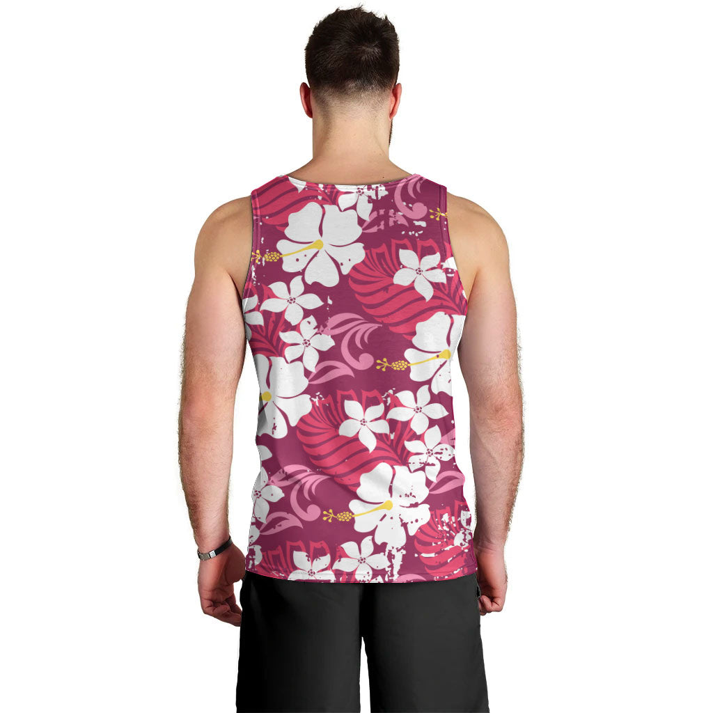 Pink Hawaiian Hibiscus Monstera Men Tank Top Grunge Stylized LT01 - Polynesian Pride
