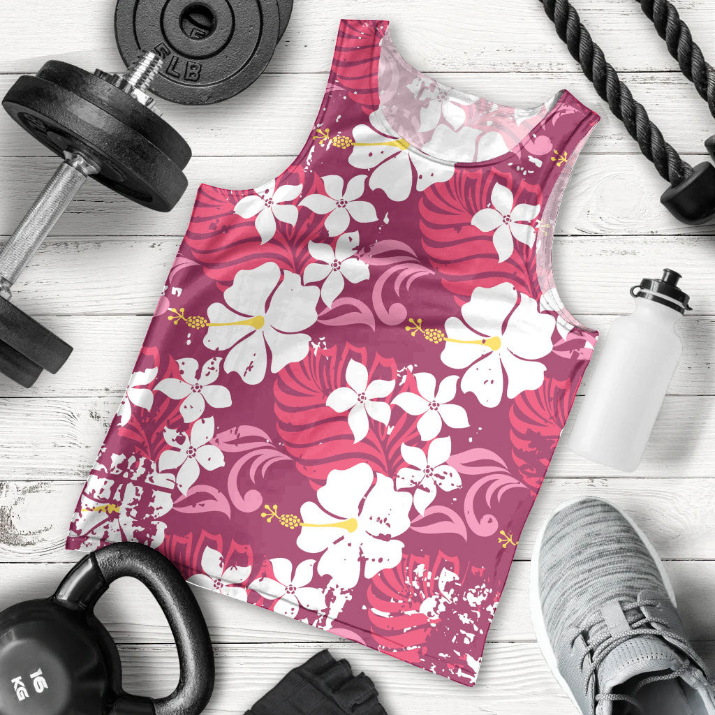 Pink Hawaiian Hibiscus Monstera Men Tank Top Grunge Stylized LT01 - Polynesian Pride