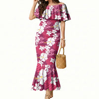 Pink Hawaiian Hibiscus Monstera Mermaid Dress Grunge Stylized LT01 Women Pink - Polynesian Pride