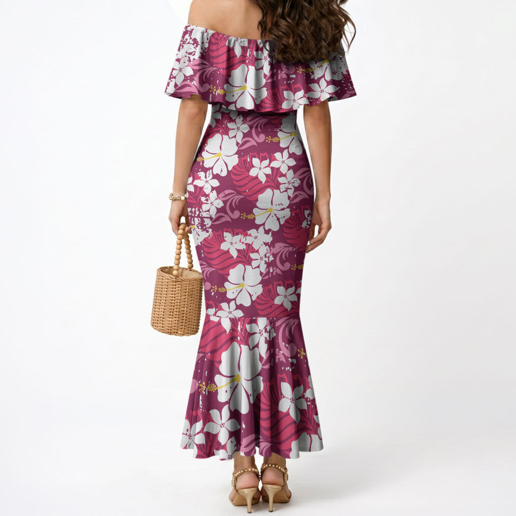 Pink Hawaiian Hibiscus Monstera Mermaid Dress Grunge Stylized LT01 - Polynesian Pride