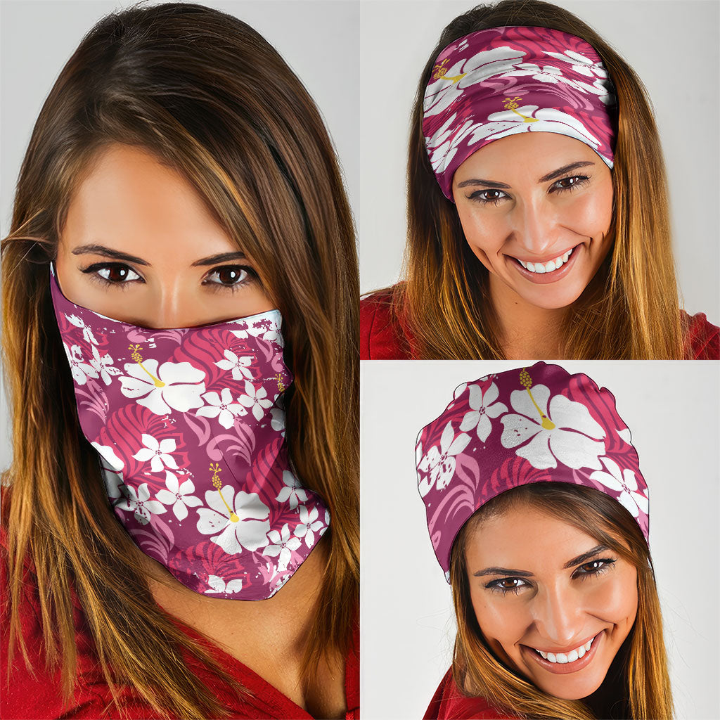 Pink Hawaiian Hibiscus Monstera Neck Gaiter Grunge Stylized