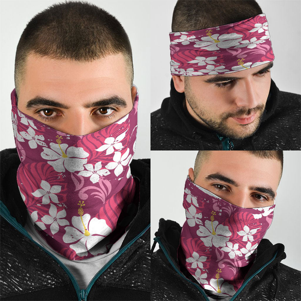 Pink Hawaiian Hibiscus Monstera Neck Gaiter Grunge Stylized
