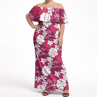 Pink Hawaiian Hibiscus Monstera Off Shoulder Maxi Dress Grunge Stylized LT01 Women Pink - Polynesian Pride