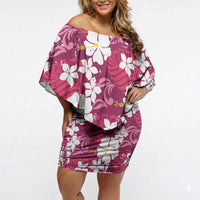 Pink Hawaiian Hibiscus Monstera Off Shoulder Short Dress Grunge Stylized LT01 Women Pink - Polynesian Pride