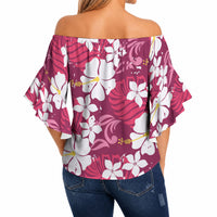 Pink Hawaiian Hibiscus Monstera Off Shoulder Wrap Waist Top Grunge Stylized LT01 - Polynesian Pride