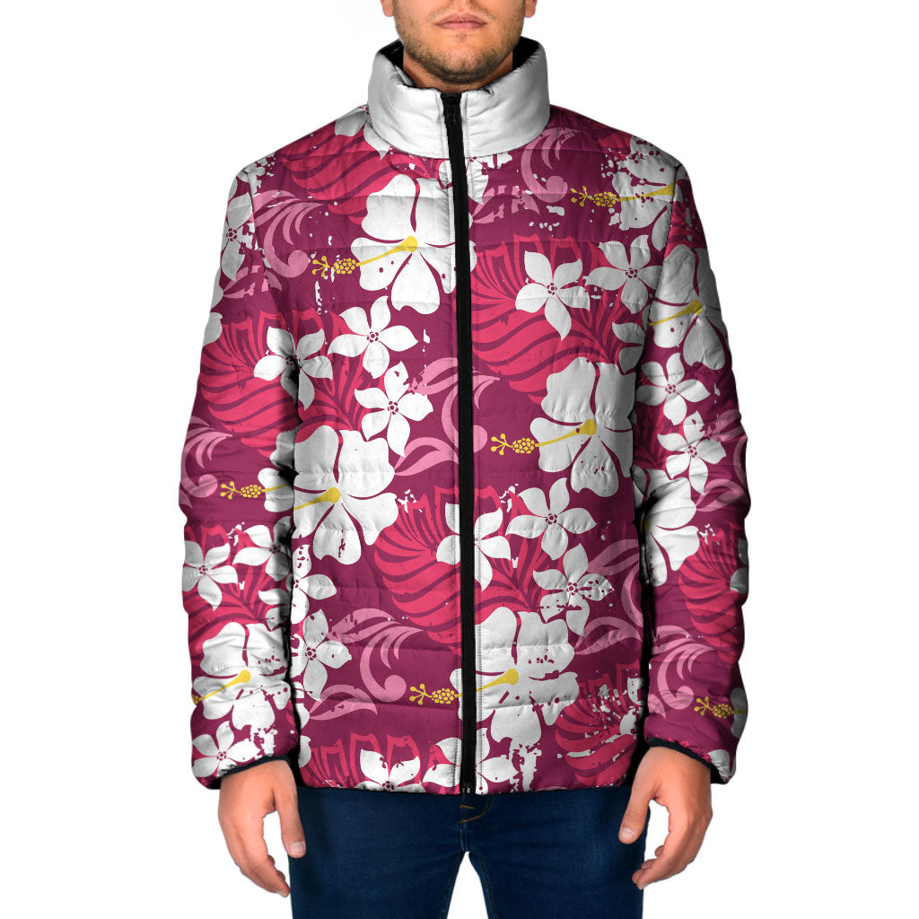 Pink Hawaiian Hibiscus Monstera Padded Jacket Grunge Stylized LT01 Men Pink - Polynesian Pride