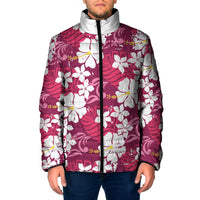 Pink Hawaiian Hibiscus Monstera Padded Jacket Grunge Stylized LT01 Men Pink - Polynesian Pride