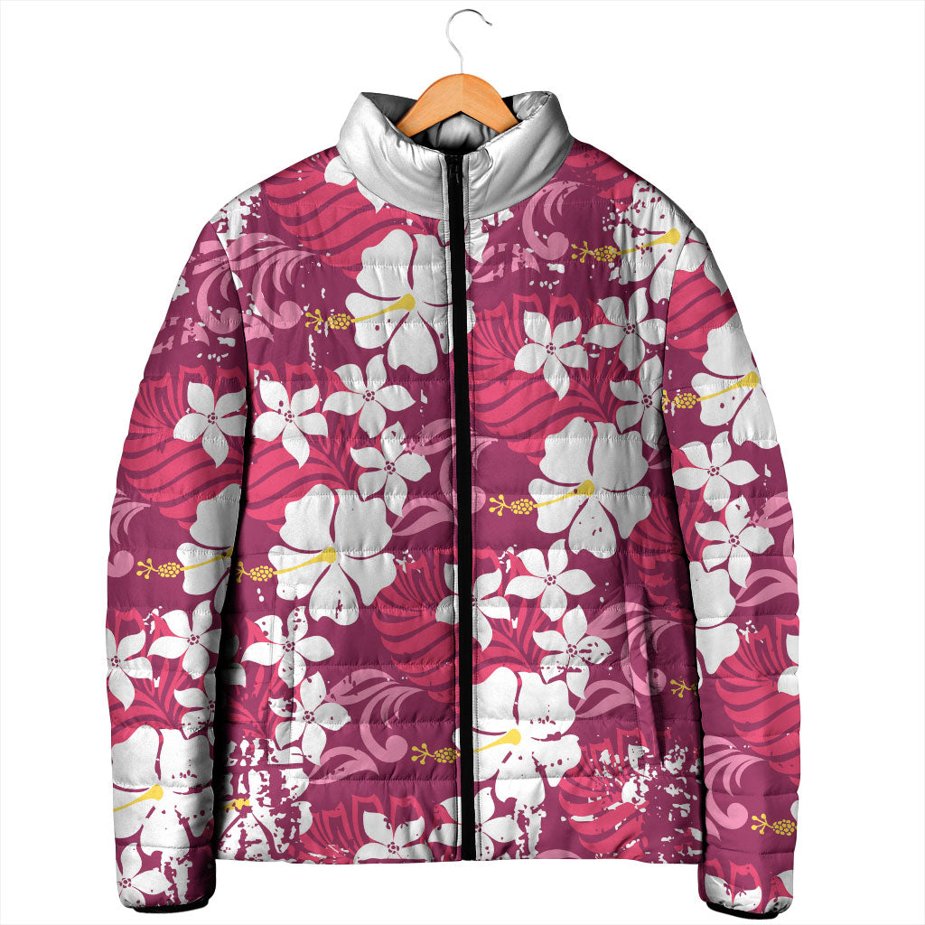Pink Hawaiian Hibiscus Monstera Padded Jacket Grunge Stylized LT01 - Polynesian Pride