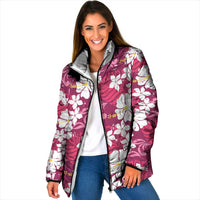 Pink Hawaiian Hibiscus Monstera Padded Jacket Grunge Stylized LT01 Women Pink - Polynesian Pride