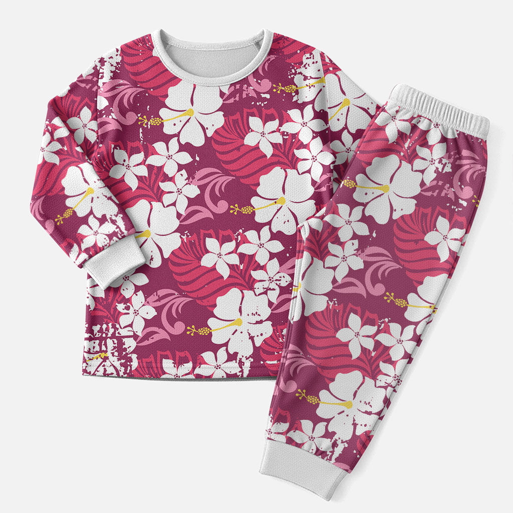 Pink Hawaiian Hibiscus Monstera Christmas Pajama Set Grunge Stylized LT01 Men Pink - Polynesian Pride