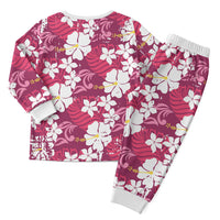 Pink Hawaiian Hibiscus Monstera Christmas Pajama Set Grunge Stylized