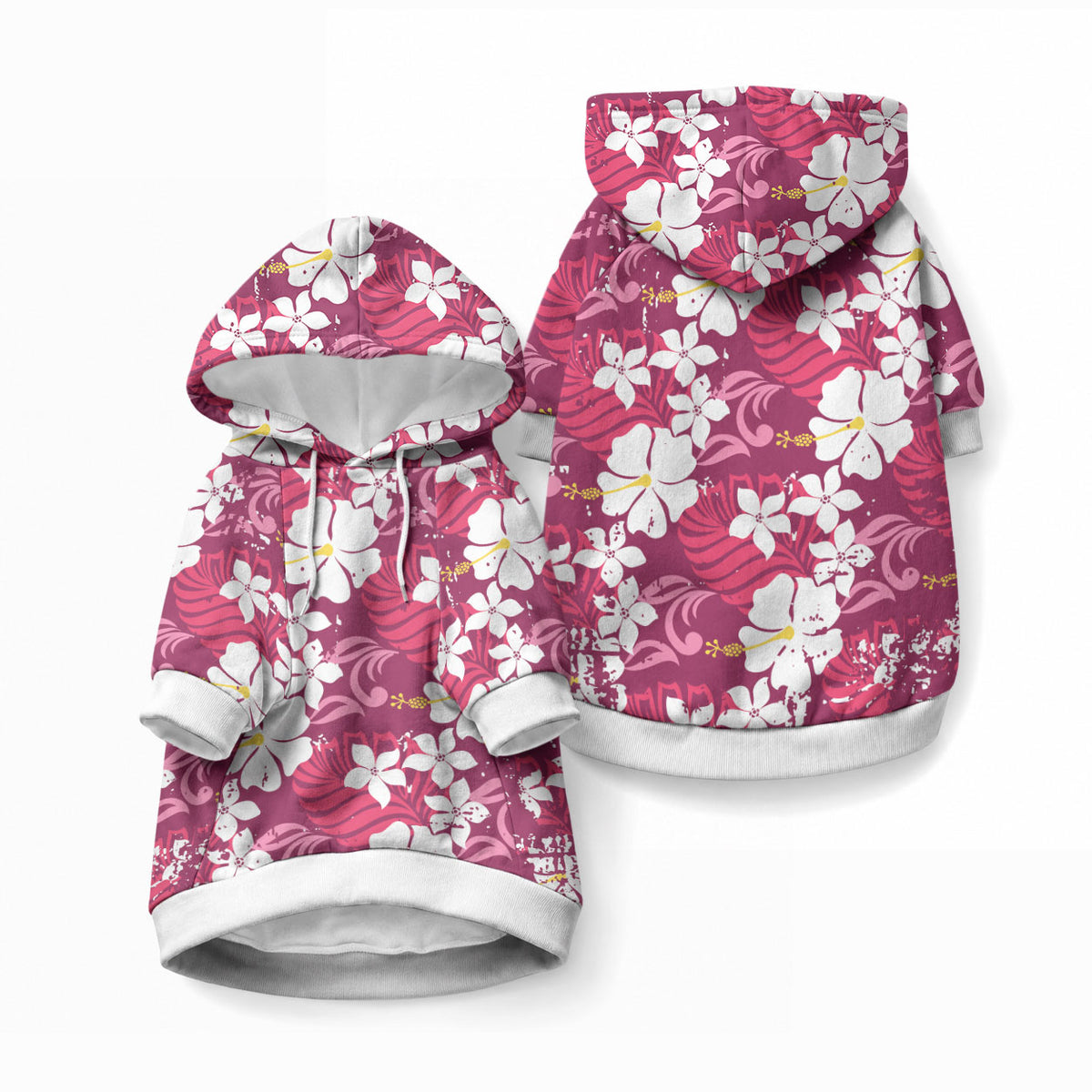 Pink Hawaiian Hibiscus Monstera Pet Hoodie Grunge Stylized LT01 Pullover Pink - Polynesian Pride