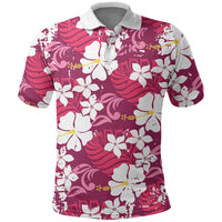 Pink Hawaiian Hibiscus Monstera Polo Shirt Grunge Stylized LT01 Pink - Polynesian Pride