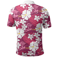 Pink Hawaiian Hibiscus Monstera Polo Shirt Grunge Stylized LT01 - Polynesian Pride