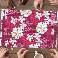 Pink Hawaiian Hibiscus Monstera Puzzle Grunge Stylized LT01 - Polynesian Pride