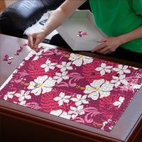 Pink Hawaiian Hibiscus Monstera Puzzle Grunge Stylized LT01 - Polynesian Pride