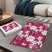 Pink Hawaiian Hibiscus Monstera Puzzle Grunge Stylized LT01 - Polynesian Pride