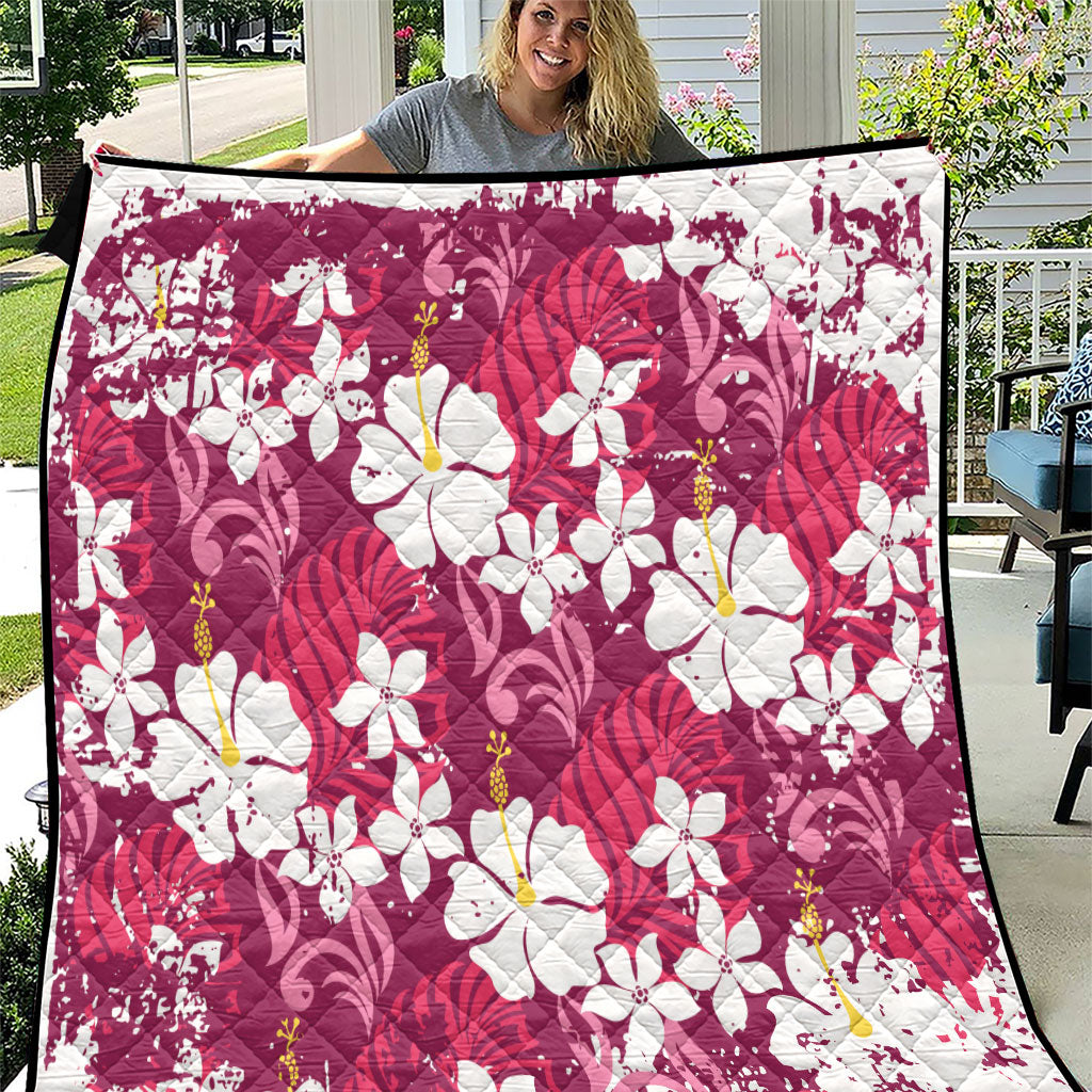 Pink Hawaiian Hibiscus Monstera Quilt Grunge Stylized LT01 Pink - Polynesian Pride