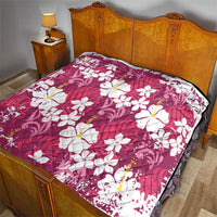 Pink Hawaiian Hibiscus Monstera Quilt Grunge Stylized