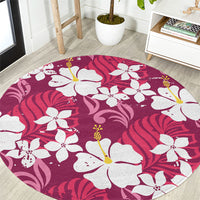 Pink Hawaiian Hibiscus Monstera Round Carpet Grunge Stylized