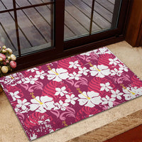 Pink Hawaiian Hibiscus Monstera Rubber Doormat Grunge Stylized LT01 - Polynesian Pride