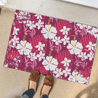 Pink Hawaiian Hibiscus Monstera Rubber Doormat Grunge Stylized LT01 - Polynesian Pride