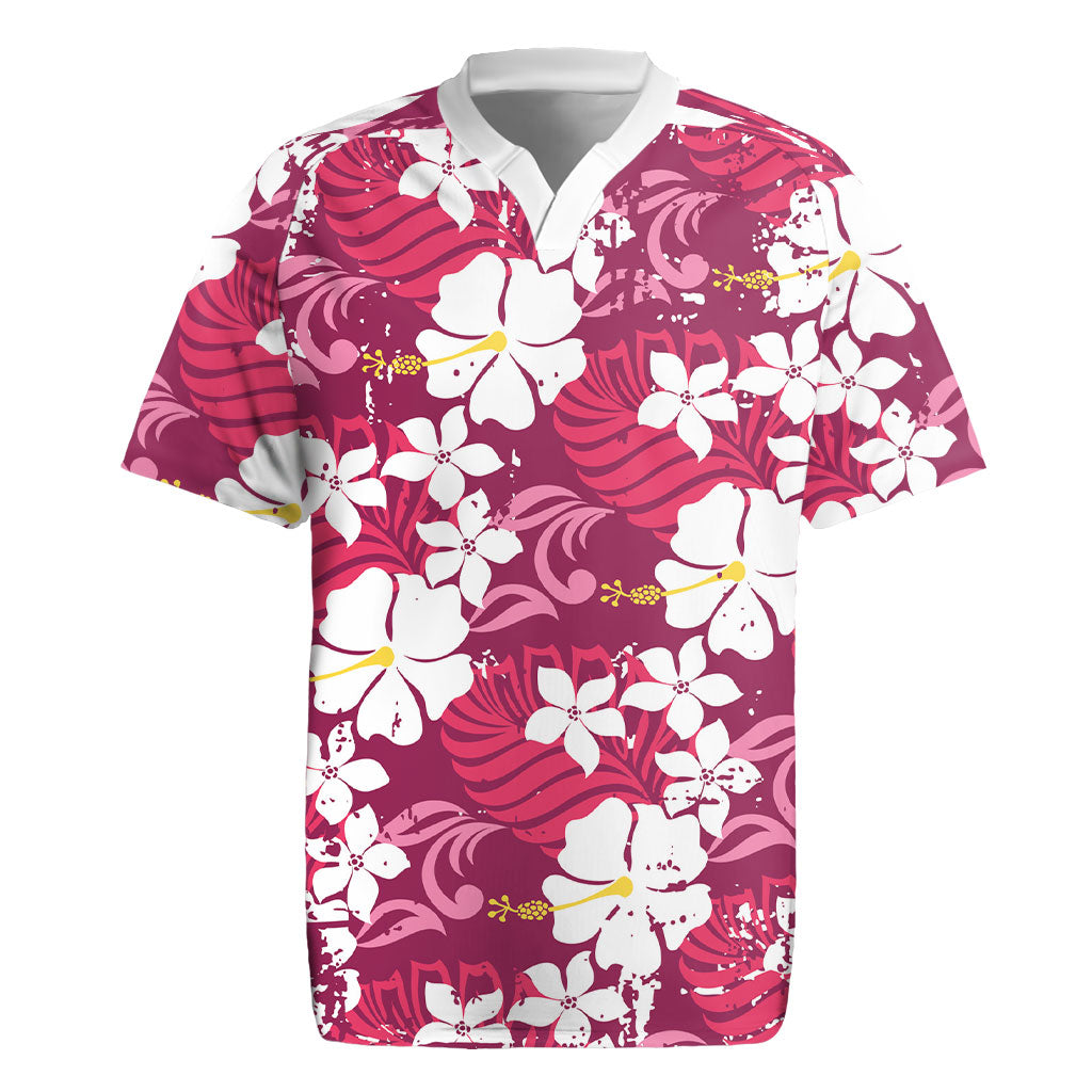 Pink Hawaiian Hibiscus Monstera Rugby Jersey Grunge Stylized LT01 Pink - Polynesian Pride