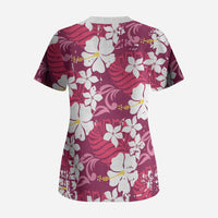 Pink Hawaiian Hibiscus Monstera Scrub Top Grunge Stylized LT01 - Polynesian Pride