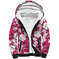 Pink Hawaiian Hibiscus Monstera Sherpa Hoodie Grunge Stylized LT01 Unisex Pink - Polynesian Pride