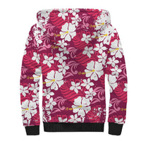 Pink Hawaiian Hibiscus Monstera Sherpa Hoodie Grunge Stylized LT01 - Polynesian Pride