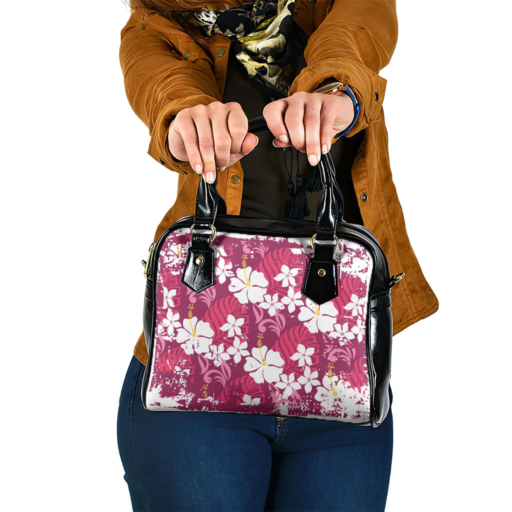 Pink Hawaiian Hibiscus Monstera Shoulder Handbag Grunge Stylized