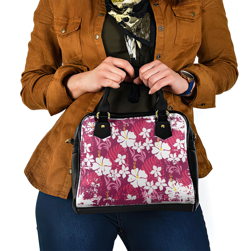 Pink Hawaiian Hibiscus Monstera Shoulder Handbag Grunge Stylized
