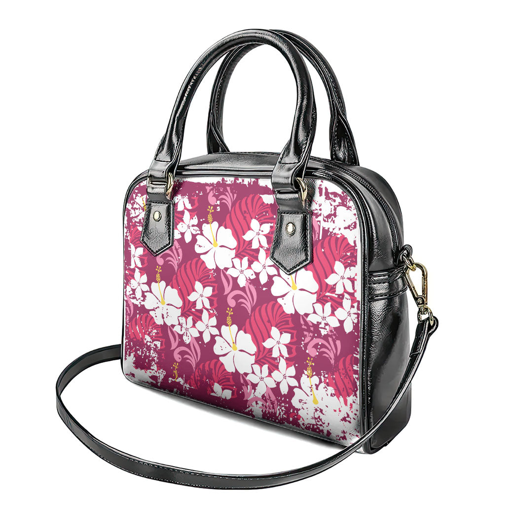 Pink Hawaiian Hibiscus Monstera Shoulder Handbag Grunge Stylized
