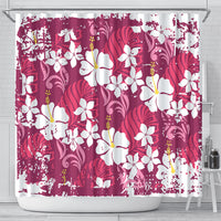 Pink Hawaiian Hibiscus Monstera Shower Curtain Grunge Stylized LT01 - Polynesian Pride