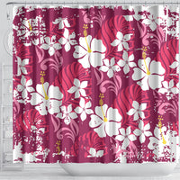 Pink Hawaiian Hibiscus Monstera Shower Curtain Grunge Stylized LT01 - Polynesian Pride
