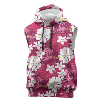 Pink Hawaiian Hibiscus Monstera Sleeveless Hoodie Grunge Stylized LT01 Pink - Polynesian Pride