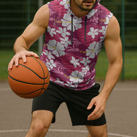 Pink Hawaiian Hibiscus Monstera Sleeveless Hoodie Grunge Stylized LT01 - Polynesian Pride