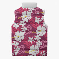 Pink Hawaiian Hibiscus Monstera Sleeveless Puffer Jacket Grunge Stylized