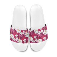 Pink Hawaiian Hibiscus Monstera Slide Sandals Grunge Stylized