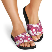 Pink Hawaiian Hibiscus Monstera Slide Sandals Grunge Stylized