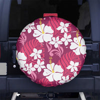 Pink Hawaiian Hibiscus Monstera Spare Tire Cover Grunge Stylized LT01 No hole Pink - Polynesian Pride