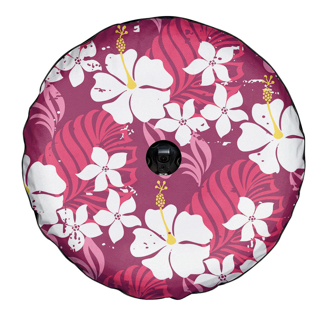 Pink Hawaiian Hibiscus Monstera Spare Tire Cover Grunge Stylized LT01 - Polynesian Pride