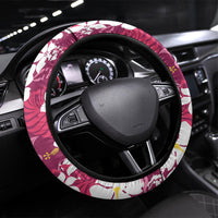 Pink Hawaiian Hibiscus Monstera Steering Wheel Cover Grunge Stylized LT01 Universal Fit Pink - Polynesian Pride