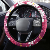 Pink Hawaiian Hibiscus Monstera Steering Wheel Cover Grunge Stylized LT01 - Polynesian Pride
