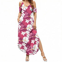 Pink Hawaiian Hibiscus Monstera Summer Maxi Dress Grunge Stylized LT01 Women Pink - Polynesian Pride