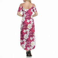 Pink Hawaiian Hibiscus Monstera Summer Maxi Dress Grunge Stylized LT01 - Polynesian Pride